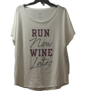 Zelos t-shirt “Run Now Wine Later” White short sleeve 2X - NWT
